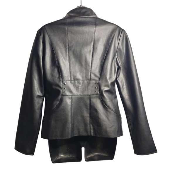 COLE BROOK Women Black Faux Leather Jacket Full Zip Stud Accents Size Small - Picture 2 of 9